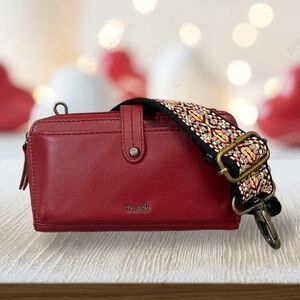 The Sak Iris Cherry Red Leather Smartphone Wallet Wristlet with Crossbody Strap